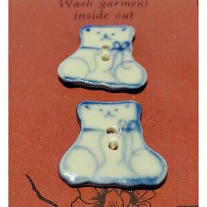 DOGWOOD Lane Sewing Buttons Ceramic Bear Bkye White Flat 1" 1987 Vintage